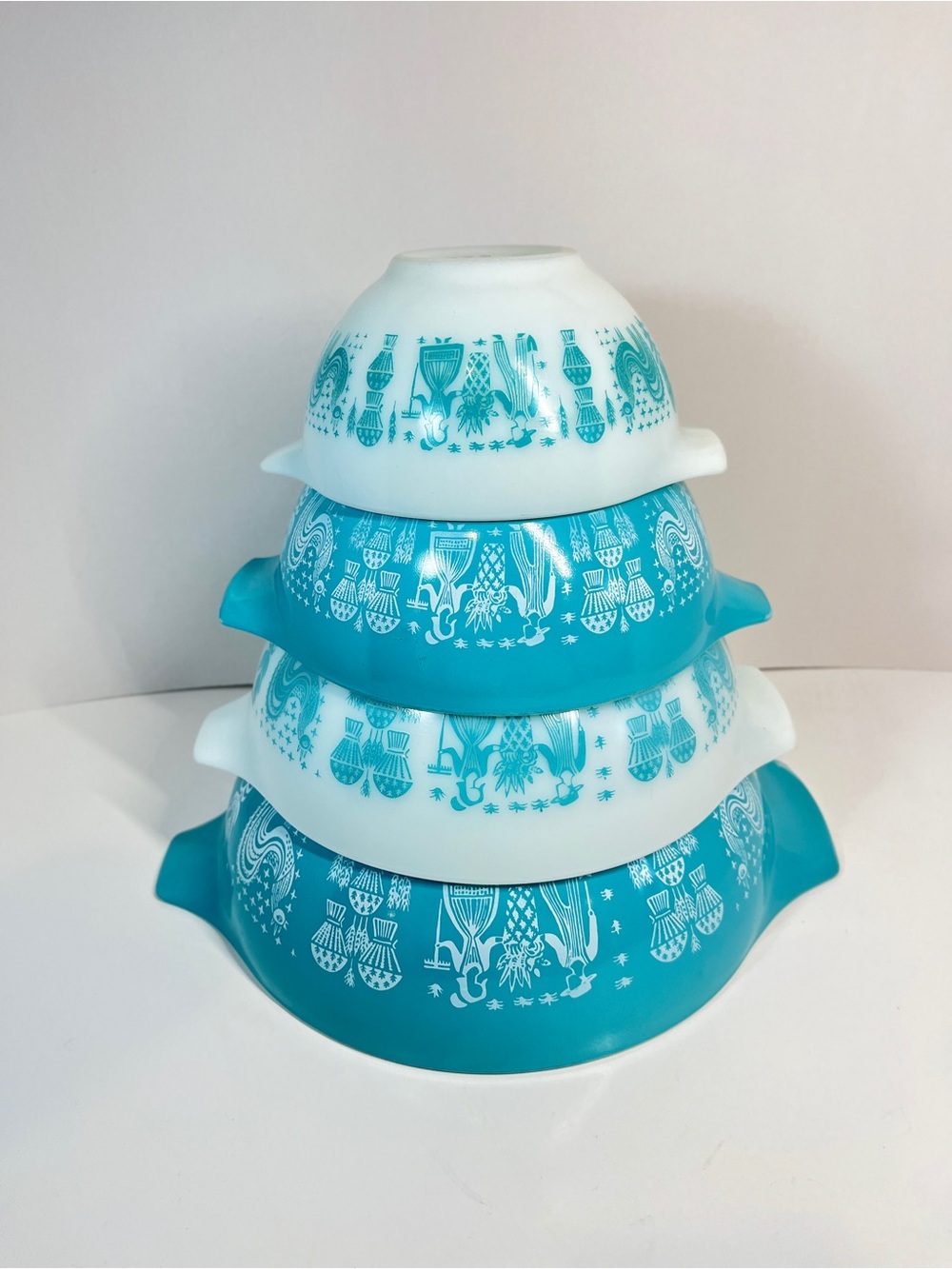 Vtg Pyrex Amish Butterprint Cinderella Nesting Bowl Set Of 4, 441 442 443 444